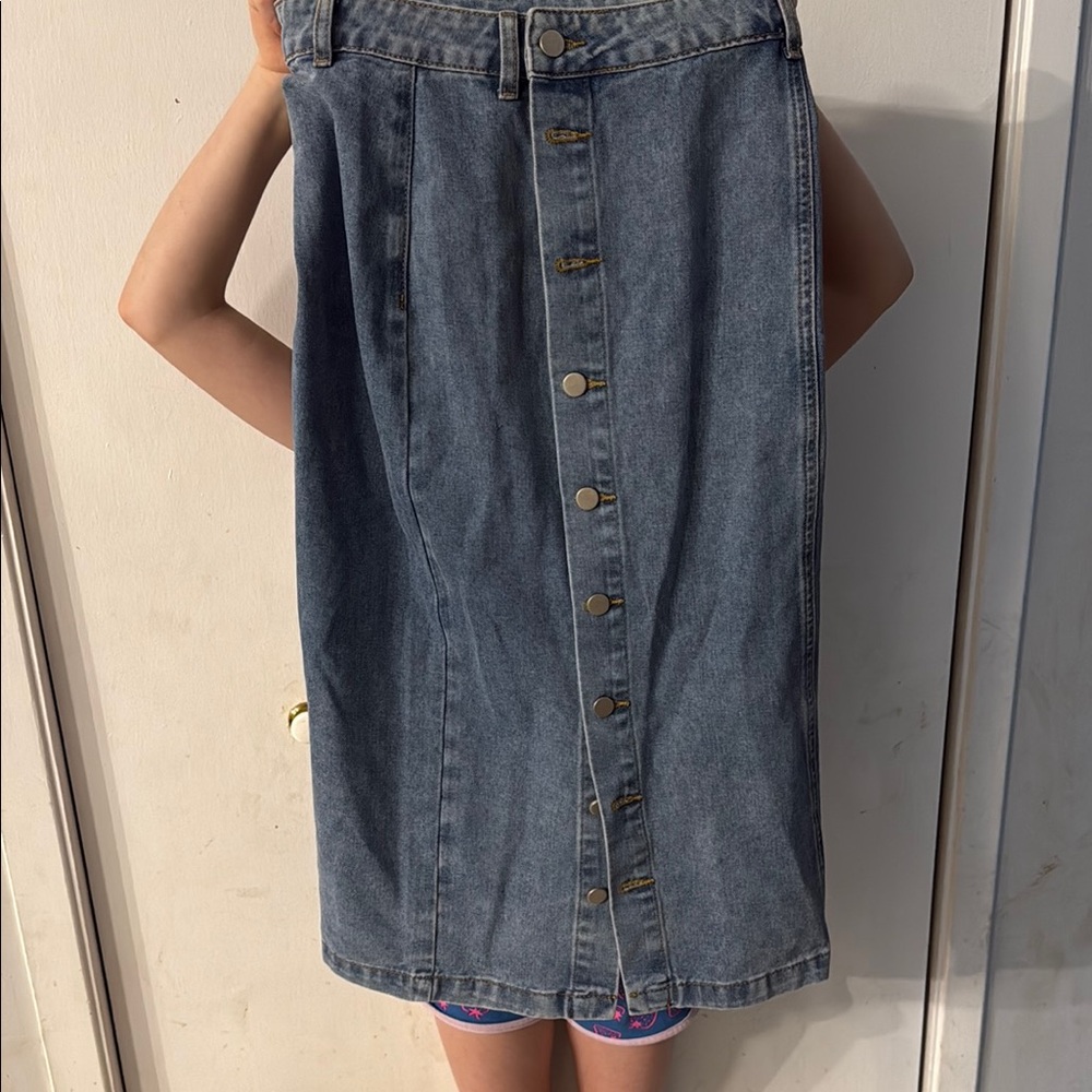 Denim Button-Front Skirt